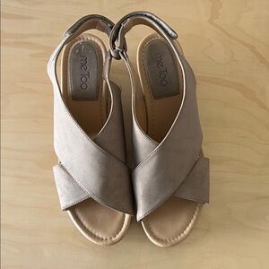 me Too 
Taupe Crisscross Open-Toe Slingback Platform